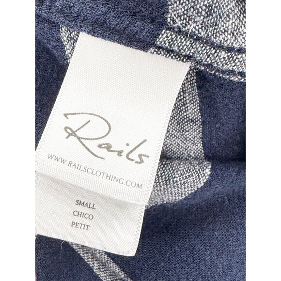 Rails x Free People Charli Linen Blend Plaid Shirt Navy Blue Size S - Picture 7 of 11